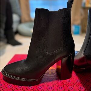 Tory Burch Black Carson Lug Leather Ankle Boots